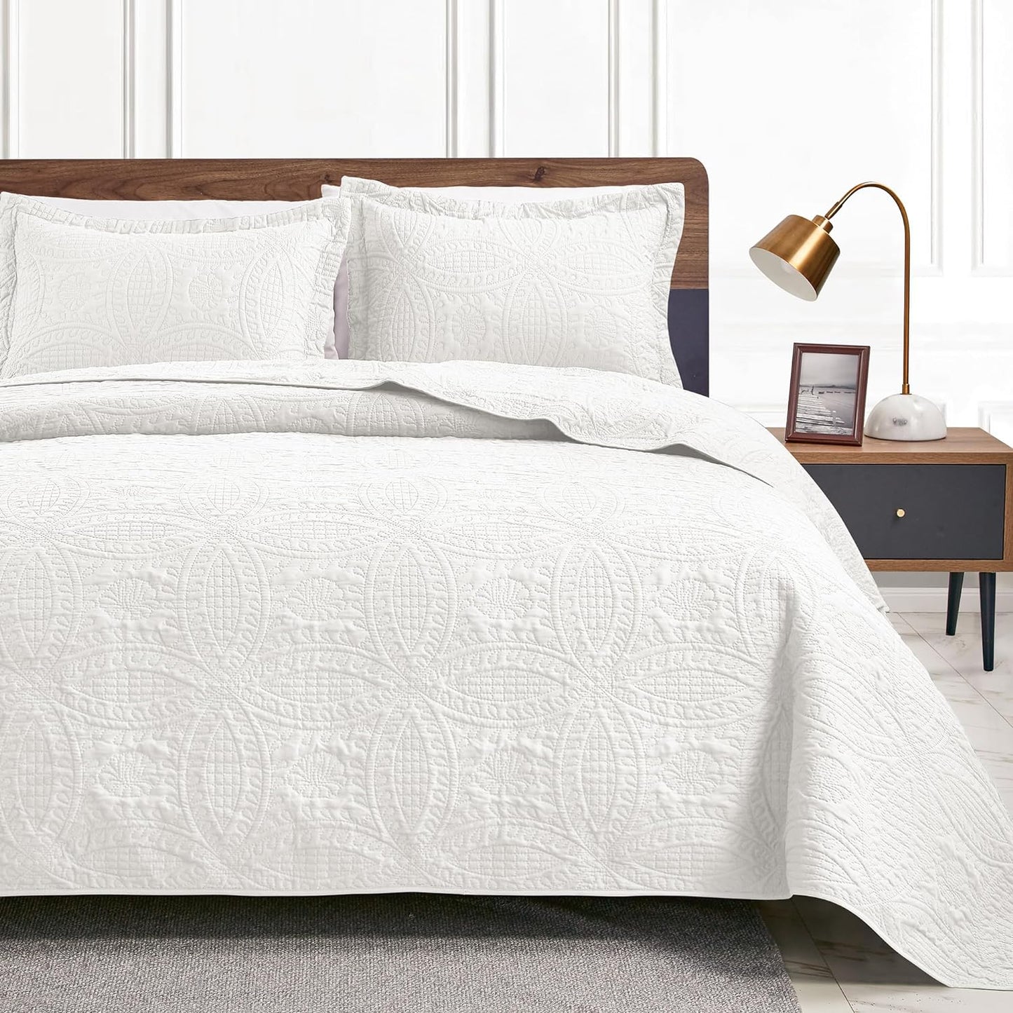Cabin Quilts Set Summer Quilt Lightweight Microfiber Bedspread Coin Pattern Coverlet for All Season - 3 Piece (1 Quilt, 2 Pillow Shams)