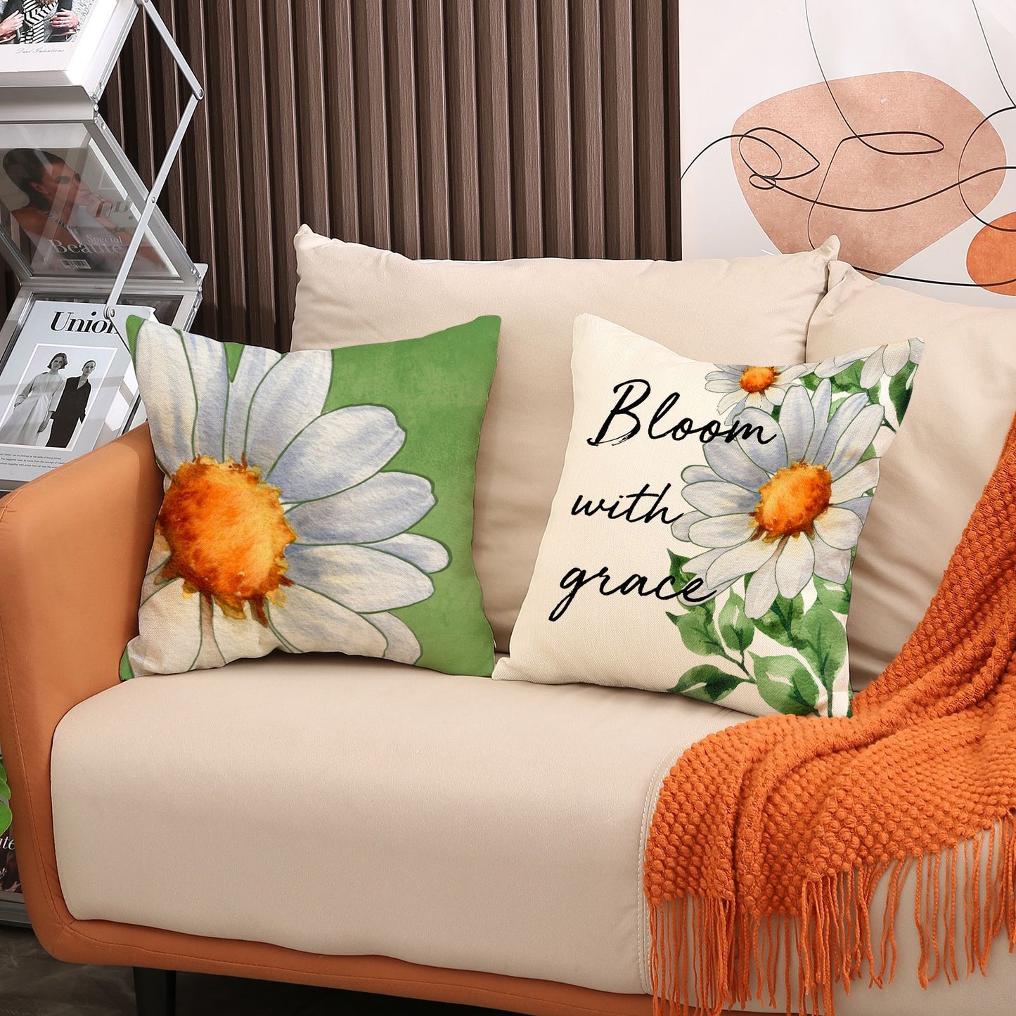 4pcs Daisy print pillowcase, home décor set, combination pillow covers, linen print, lettered sofa, throw pillow, cushion