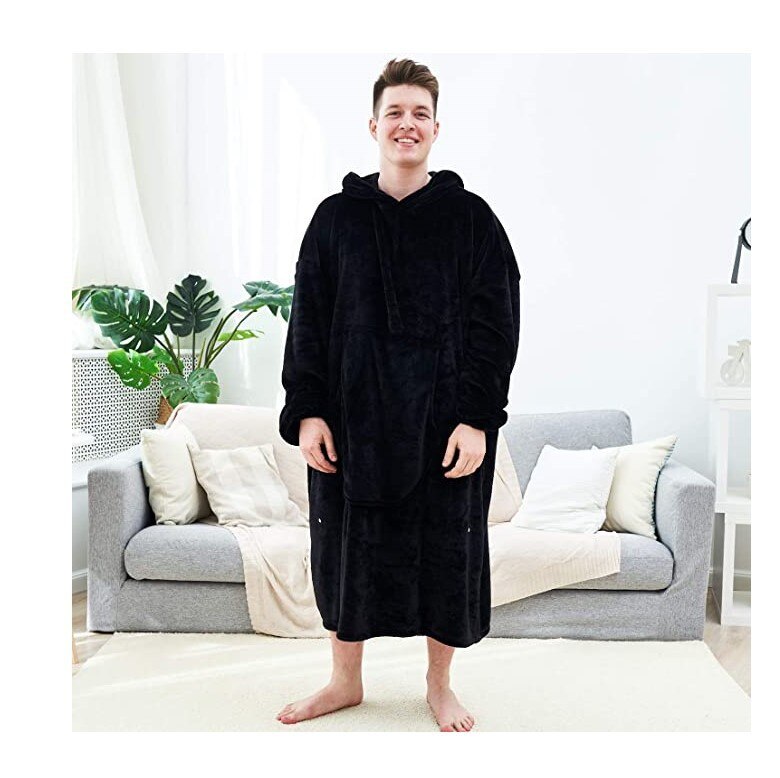 Nordic Super Long Flannel Blanket with Sleeves Winter Hoodies Sweatshirt Solid Pullover Fleece Oversized Giant TV Red Blankets