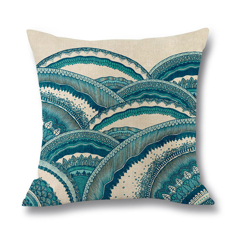 4pcs Pillow cover ocean wave decoration sofa pillow cover home headrest pillow cover cartoon pillow cover