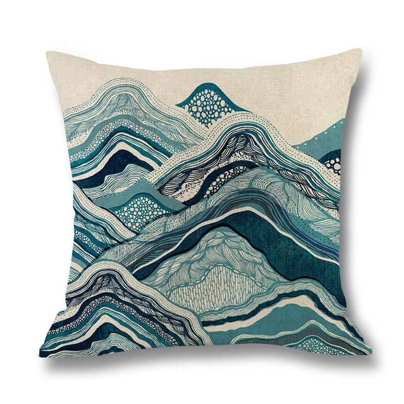 4pcs Pillow cover ocean wave decoration sofa pillow cover home headrest pillow cover cartoon pillow cover