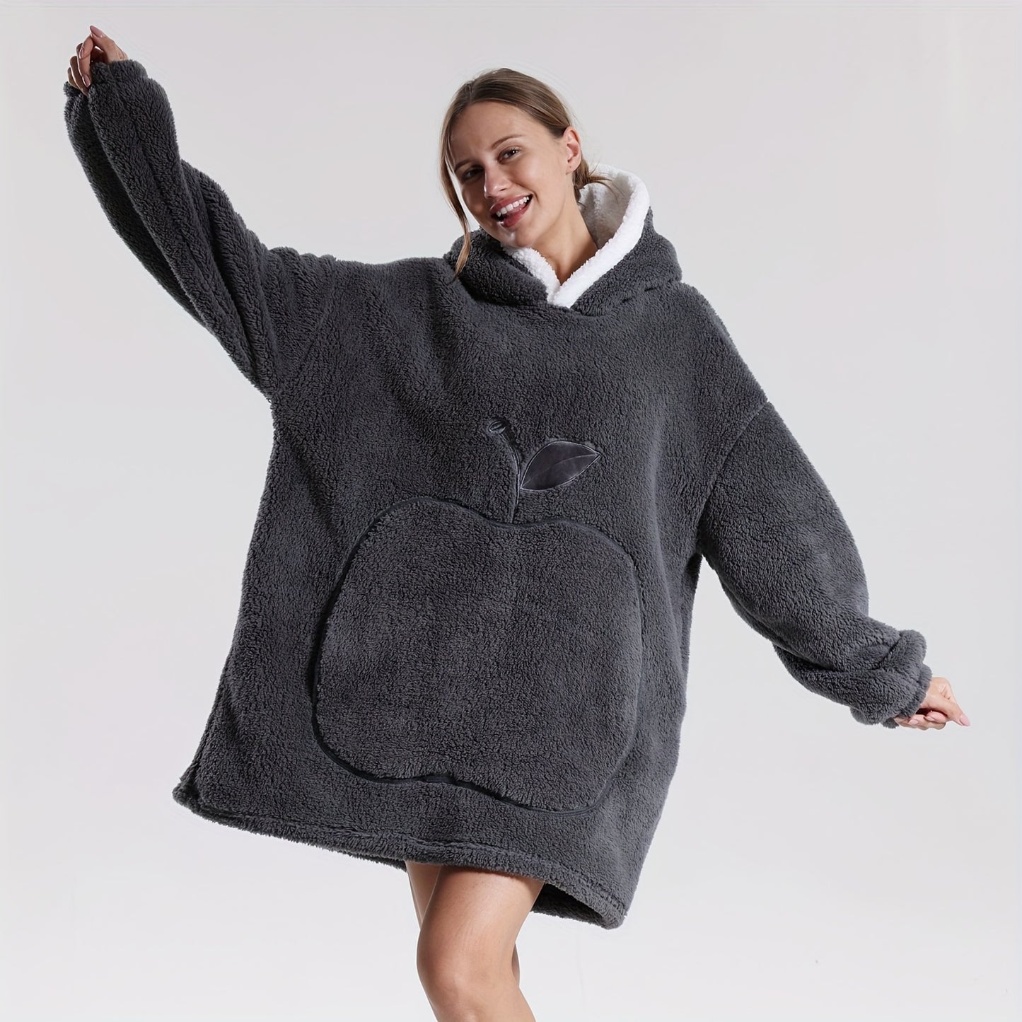 Wearable Blanket With Big Apple Pocket Cozy Warm Hoodie for Adults Soft Sweatshirt for Gifts One Size Fits All