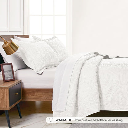 Cabin Quilts Set Summer Quilt Lightweight Microfiber Bedspread Coin Pattern Coverlet for All Season - 3 Piece (1 Quilt, 2 Pillow Shams)