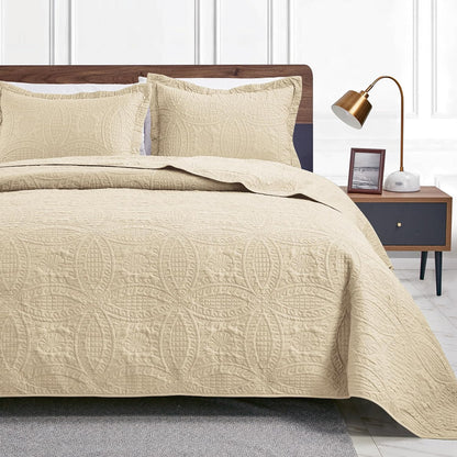 Cabin Quilts Set Summer Quilt Lightweight Microfiber Bedspread Coin Pattern Coverlet for All Season - 3 Piece (1 Quilt, 2 Pillow Shams)