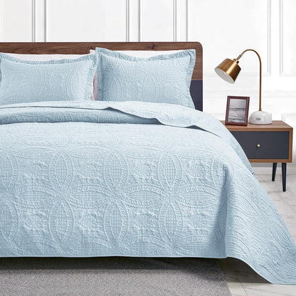 Cabin Quilts Set Summer Quilt Lightweight Microfiber Bedspread Coin Pattern Coverlet for All Season - 3 Piece (1 Quilt, 2 Pillow Shams)