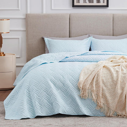 Cabin Quilts Set Summer Quilt Lightweight Microfiber Bedspread Coin Pattern Coverlet for All Season - 3 Piece (1 Quilt, 2 Pillow Shams)