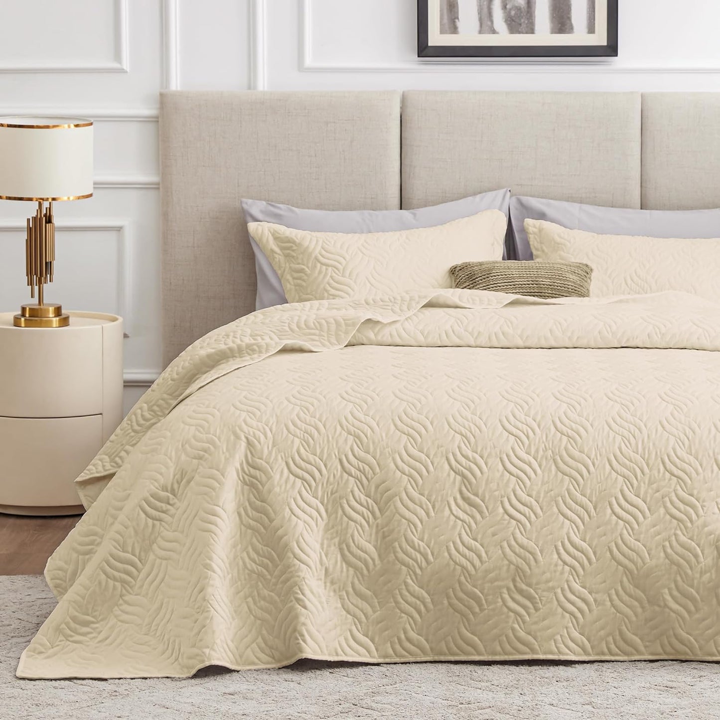 Cabin Quilts Set Summer Quilt Lightweight Microfiber Bedspread Coin Pattern Coverlet for All Season - 3 Piece (1 Quilt, 2 Pillow Shams)