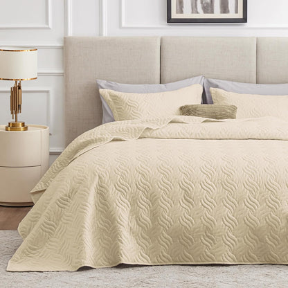 Cabin Quilts Set Summer Quilt Lightweight Microfiber Bedspread Coin Pattern Coverlet for All Season - 3 Piece (1 Quilt, 2 Pillow Shams)