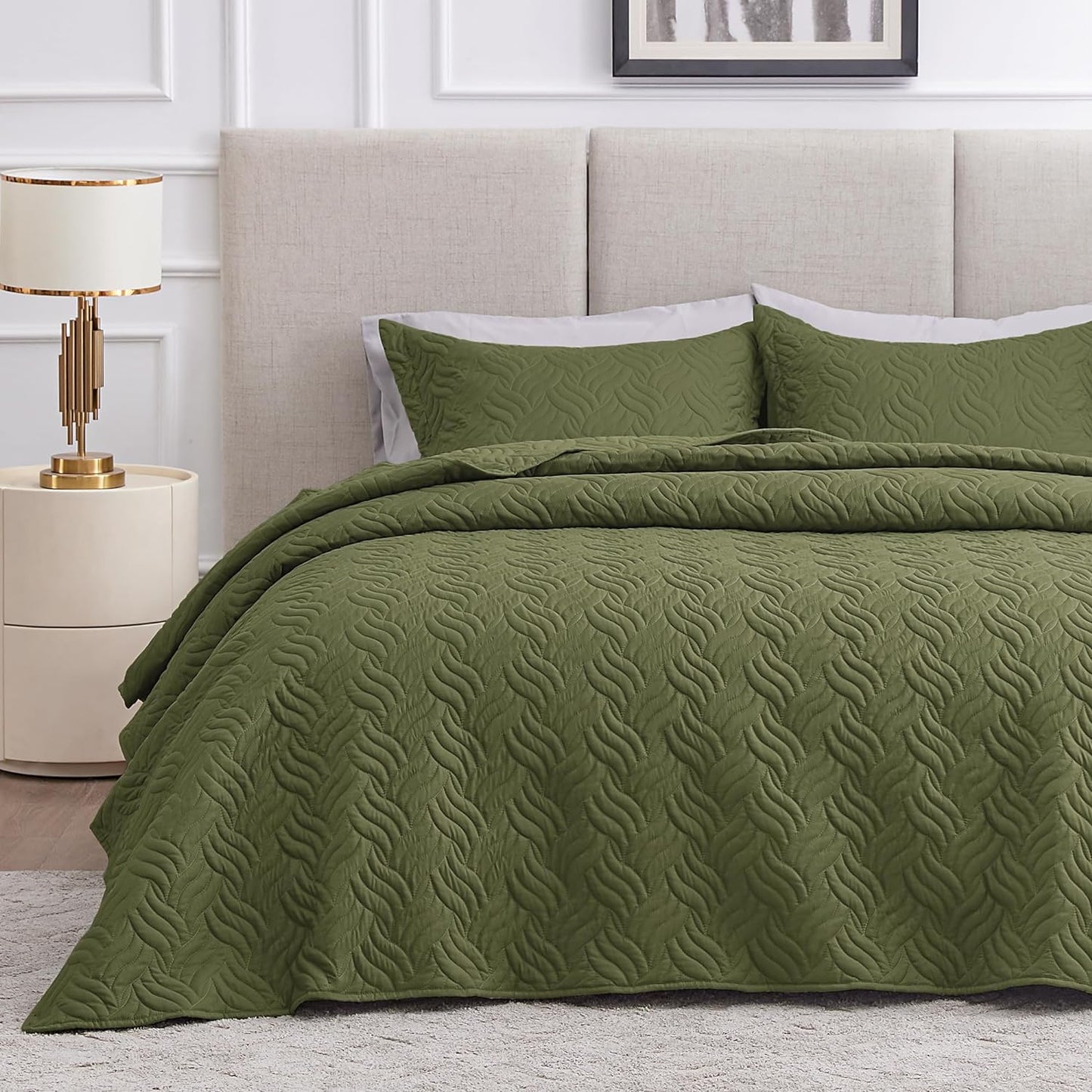 Cabin Quilts Set Summer Quilt Lightweight Microfiber Bedspread Coin Pattern Coverlet for All Season - 3 Piece (1 Quilt, 2 Pillow Shams)
