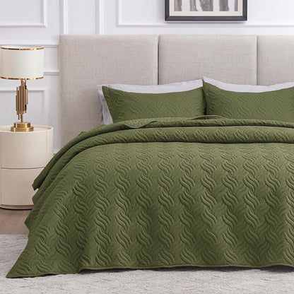 Cabin Quilts Set Summer Quilt Lightweight Microfiber Bedspread Coin Pattern Coverlet for All Season - 3 Piece (1 Quilt, 2 Pillow Shams)