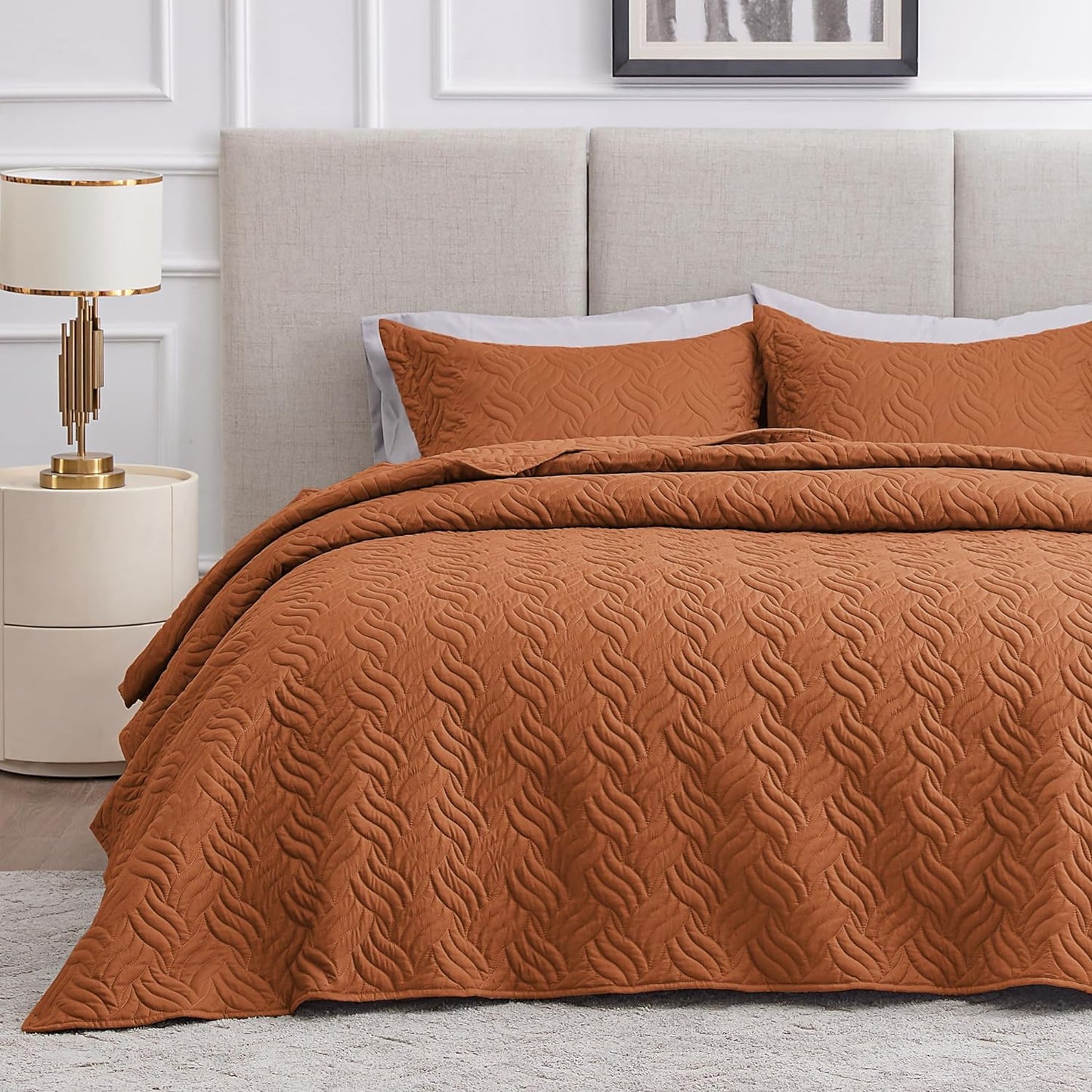 Cabin Quilts Set Summer Quilt Lightweight Microfiber Bedspread Coin Pattern Coverlet for All Season - 3 Piece (1 Quilt, 2 Pillow Shams)
