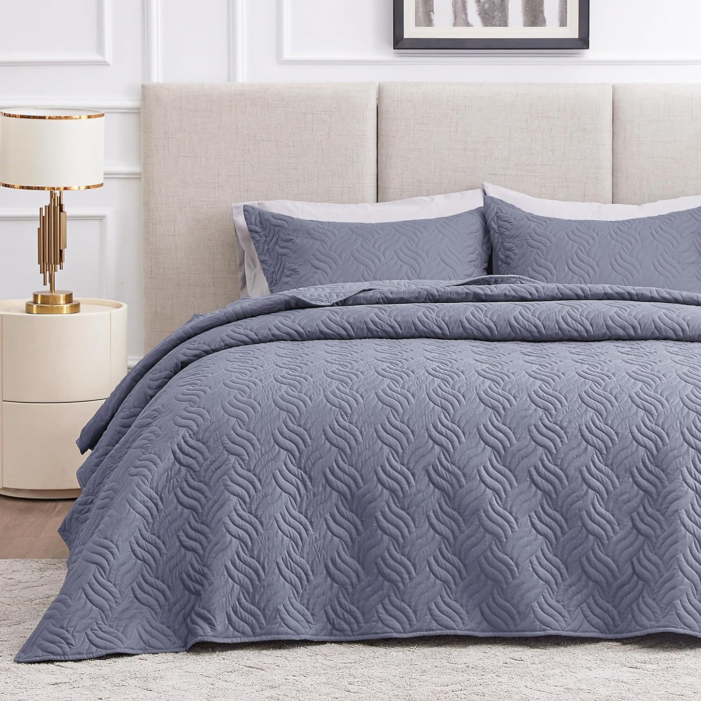 Cabin Quilts Set Summer Quilt Lightweight Microfiber Bedspread Coin Pattern Coverlet for All Season - 3 Piece (1 Quilt, 2 Pillow Shams)