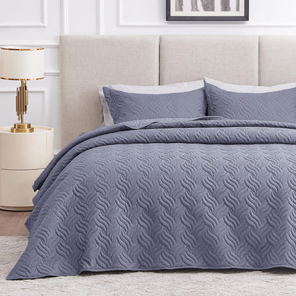 Cabin Quilts Set Summer Quilt Lightweight Microfiber Bedspread Coin Pattern Coverlet for All Season - 3 Piece (1 Quilt, 2 Pillow Shams)