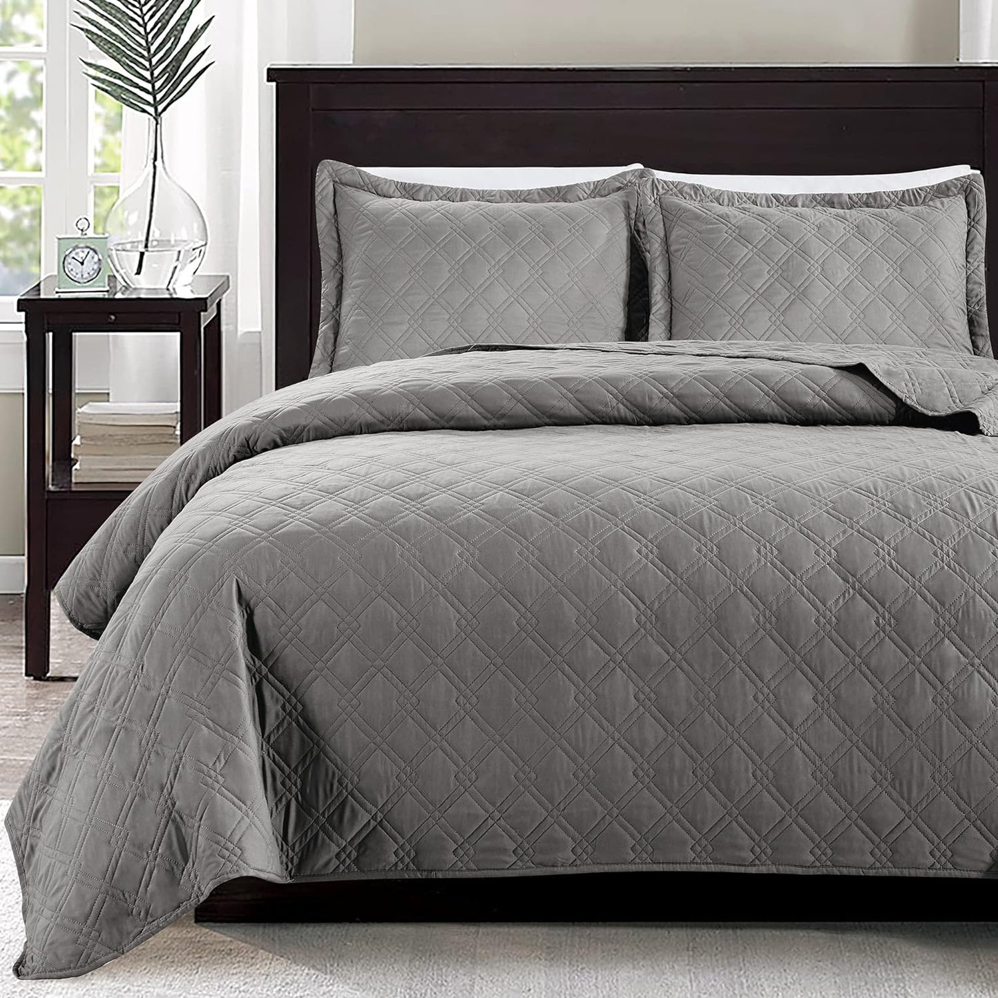Cabin Quilts Set Summer Quilt Lightweight Microfiber Bedspread Coin Pattern Coverlet for All Season - 3 Piece (1 Quilt, 2 Pillow Shams)