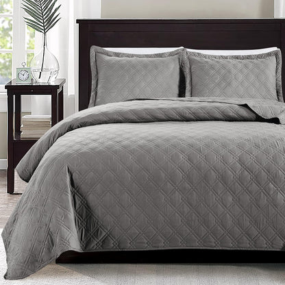 Cabin Quilts Set Summer Quilt Lightweight Microfiber Bedspread Coin Pattern Coverlet for All Season - 3 Piece (1 Quilt, 2 Pillow Shams)