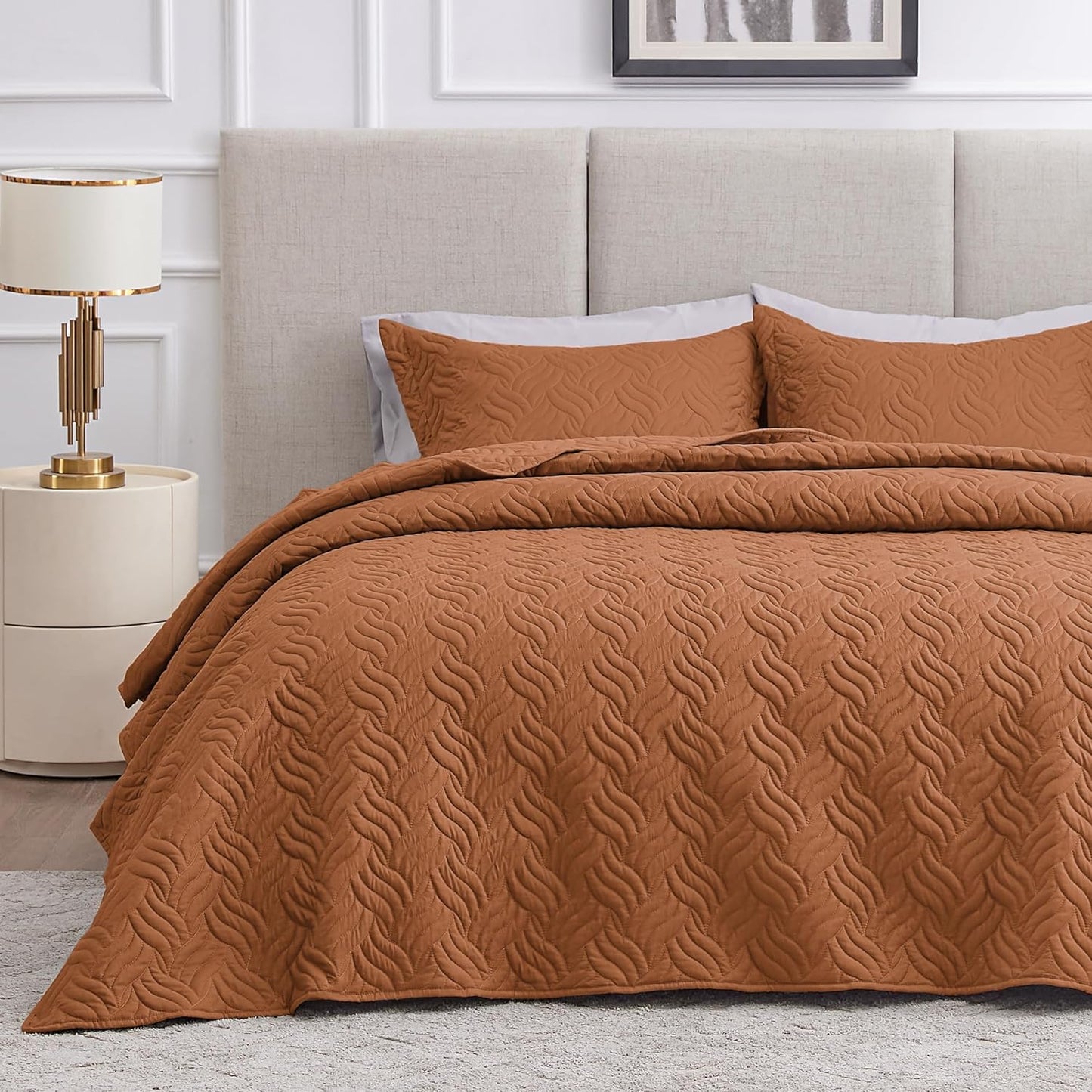 Cabin Quilts Set Summer Quilt Lightweight Microfiber Bedspread Coin Pattern Coverlet for All Season - 3 Piece (1 Quilt, 2 Pillow Shams)