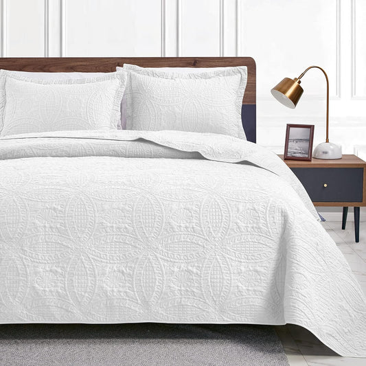 Cabin Quilts Set Summer Quilt Lightweight Microfiber Bedspread Coin Pattern Coverlet for All Season - 3 Piece (1 Quilt, 2 Pillow Shams)