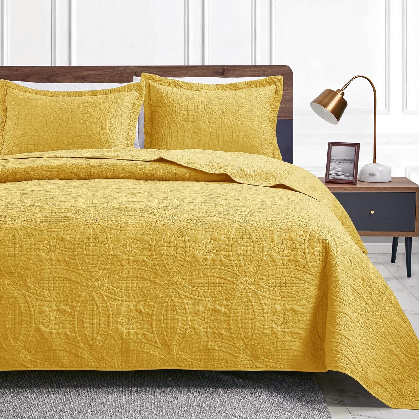 Cabin Quilts Set Summer Quilt Lightweight Microfiber Bedspread Coin Pattern Coverlet for All Season - 3 Piece (1 Quilt, 2 Pillow Shams)