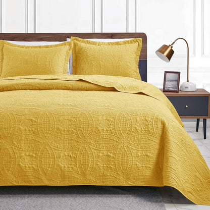 Cabin Quilts Set Summer Quilt Lightweight Microfiber Bedspread Coin Pattern Coverlet for All Season - 3 Piece (1 Quilt, 2 Pillow Shams)