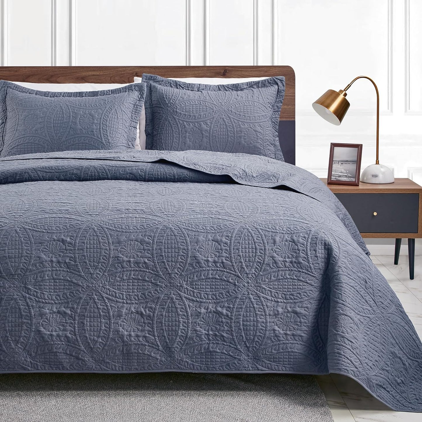 Cabin Quilts Set Summer Quilt Lightweight Microfiber Bedspread Coin Pattern Coverlet for All Season - 3 Piece (1 Quilt, 2 Pillow Shams)