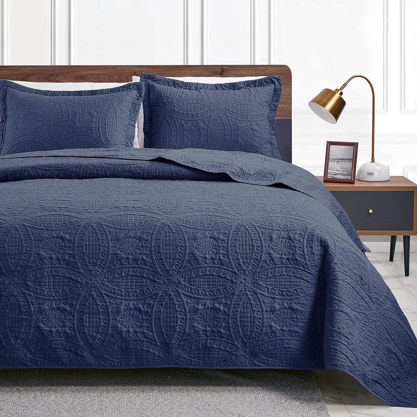 Cabin Quilts Set Summer Quilt Lightweight Microfiber Bedspread Coin Pattern Coverlet for All Season - 3 Piece (1 Quilt, 2 Pillow Shams)