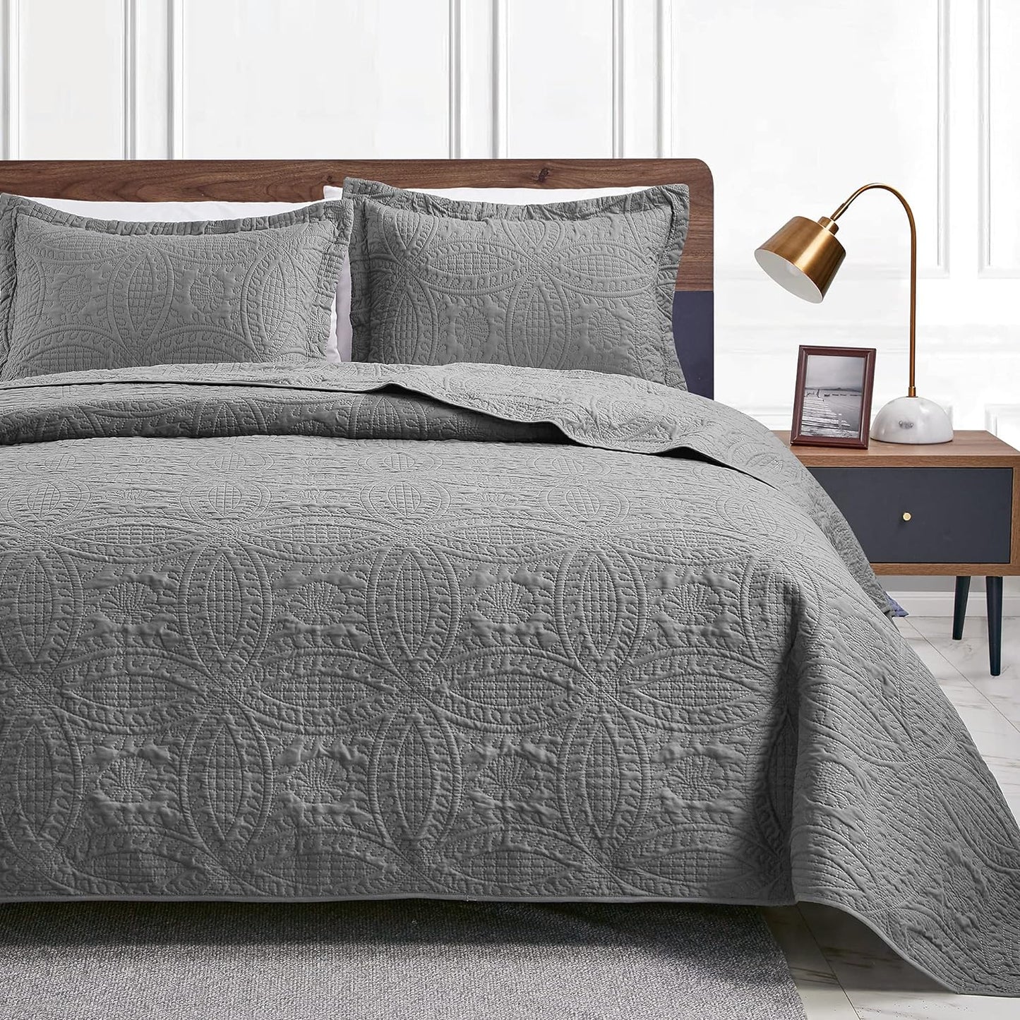 Cabin Quilts Set Summer Quilt Lightweight Microfiber Bedspread Coin Pattern Coverlet for All Season - 3 Piece (1 Quilt, 2 Pillow Shams)