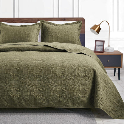 Cabin Quilts Set Summer Quilt Lightweight Microfiber Bedspread Coin Pattern Coverlet for All Season - 3 Piece (1 Quilt, 2 Pillow Shams)