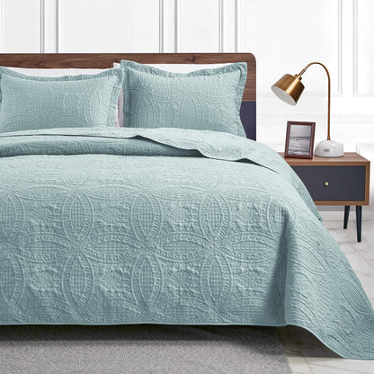 Cabin Quilts Set Summer Quilt Lightweight Microfiber Bedspread Coin Pattern Coverlet for All Season - 3 Piece (1 Quilt, 2 Pillow Shams)