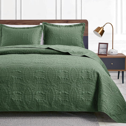 Cabin Quilts Set Summer Quilt Lightweight Microfiber Bedspread Coin Pattern Coverlet for All Season - 3 Piece (1 Quilt, 2 Pillow Shams)