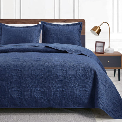 Cabin Quilts Set Summer Quilt Lightweight Microfiber Bedspread Coin Pattern Coverlet for All Season - 3 Piece (1 Quilt, 2 Pillow Shams)