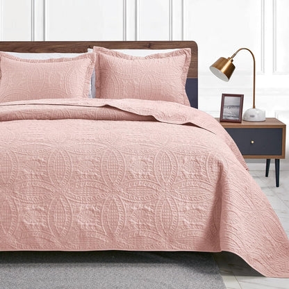 Cabin Quilts Set Summer Quilt Lightweight Microfiber Bedspread Coin Pattern Coverlet for All Season - 3 Piece (1 Quilt, 2 Pillow Shams)