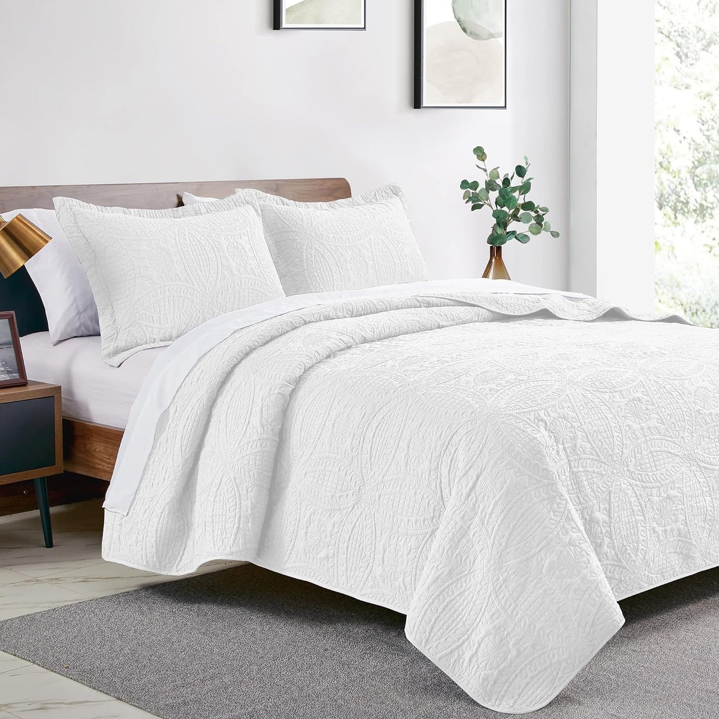 Cabin Quilts Set Summer Quilt Lightweight Microfiber Bedspread Coin Pattern Coverlet for All Season - 3 Piece (1 Quilt, 2 Pillow Shams)