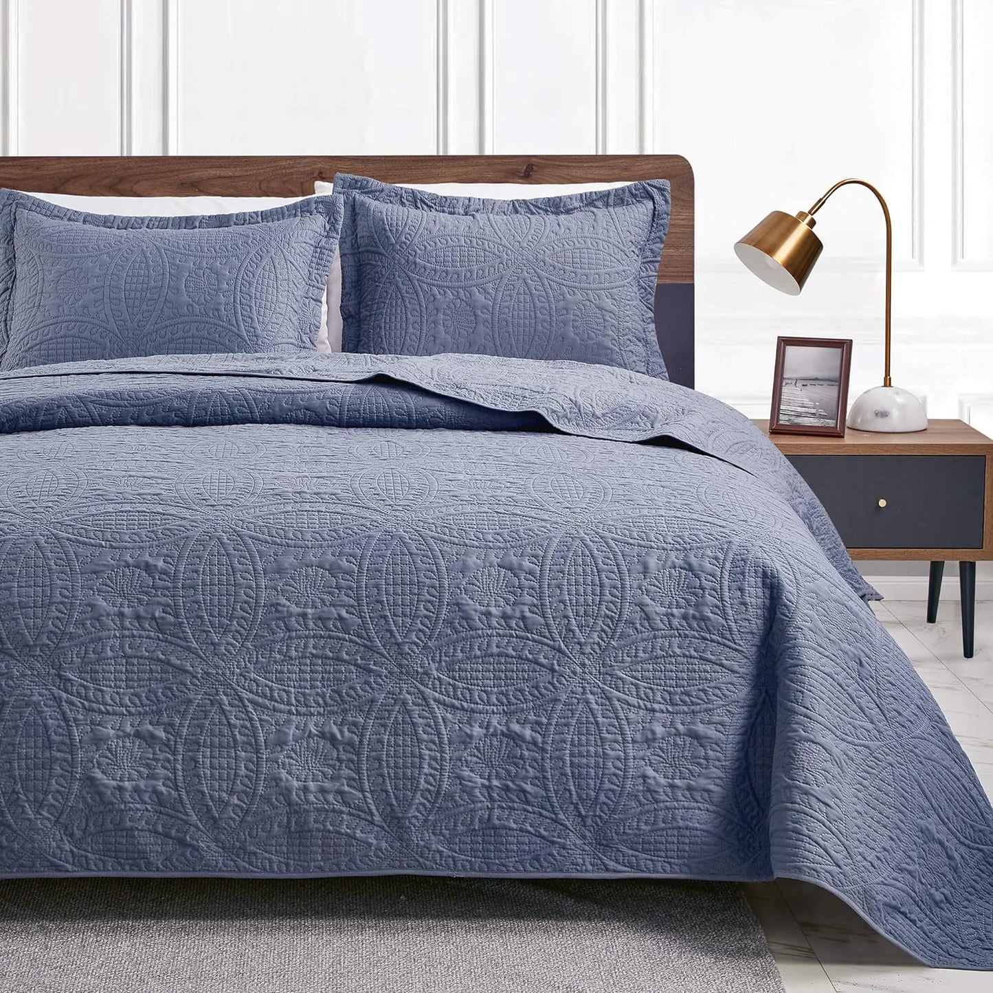 Cabin Quilts Set Summer Quilt Lightweight Microfiber Bedspread Coin Pattern Coverlet for All Season - 3 Piece (1 Quilt, 2 Pillow Shams)