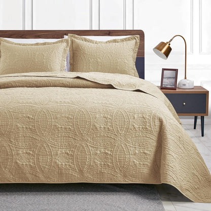 Cabin Quilts Set Summer Quilt Lightweight Microfiber Bedspread Coin Pattern Coverlet for All Season - 3 Piece (1 Quilt, 2 Pillow Shams)