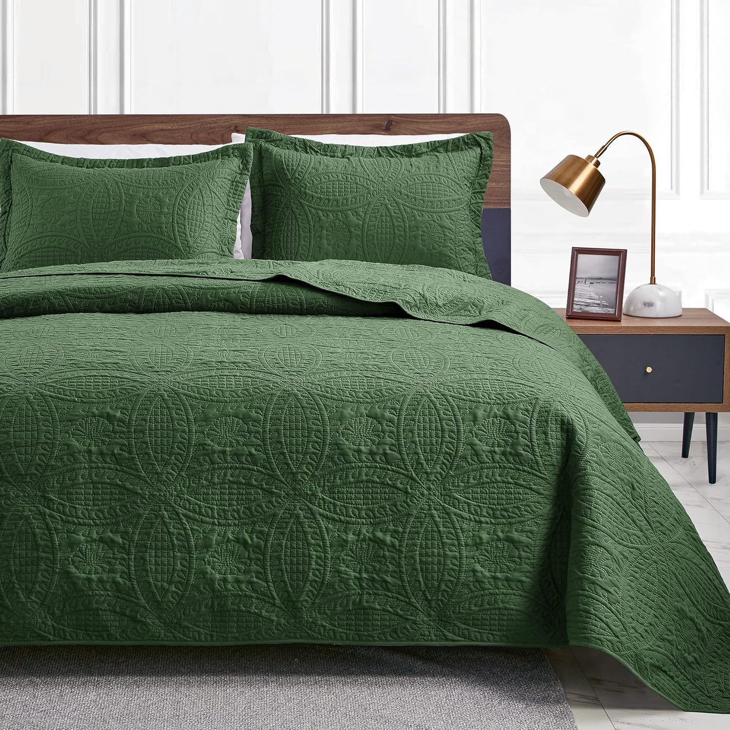 Cabin Quilts Set Summer Quilt Lightweight Microfiber Bedspread Coin Pattern Coverlet for All Season - 3 Piece (1 Quilt, 2 Pillow Shams)