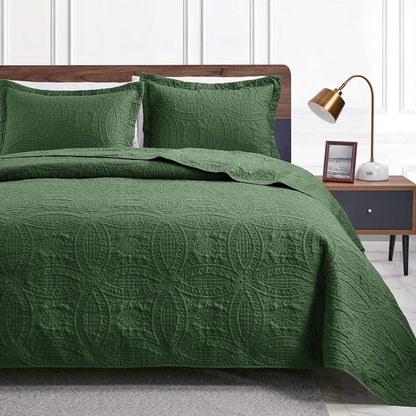 Cabin Quilts Set Summer Quilt Lightweight Microfiber Bedspread Coin Pattern Coverlet for All Season - 3 Piece (1 Quilt, 2 Pillow Shams)