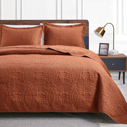 Cabin Quilts Set Summer Quilt Lightweight Microfiber Bedspread Coin Pattern Coverlet for All Season - 3 Piece (1 Quilt, 2 Pillow Shams)