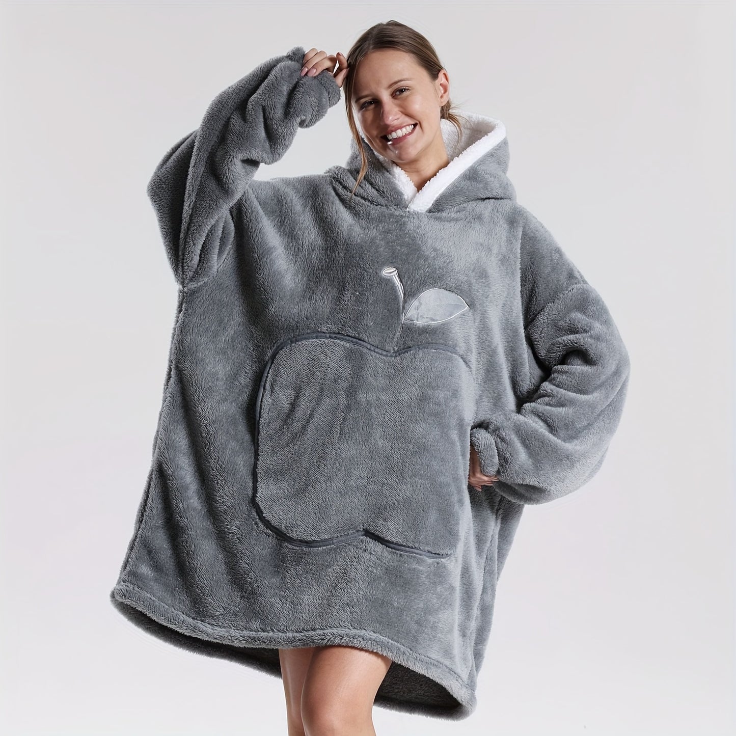 Wearable Blanket With Big Apple Pocket Cozy Warm Hoodie for Adults Soft Sweatshirt for Gifts One Size Fits All