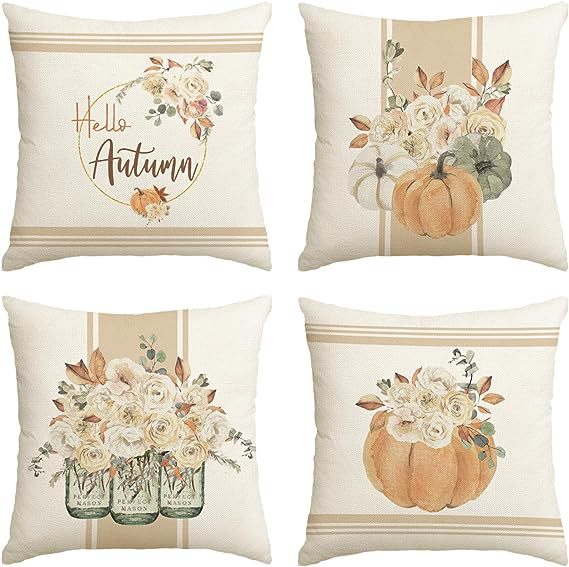 Elevate Your Home's Fall Aesthetic: 4pcs 'Hello Pumpkin' Easy-Clean Cushion Covers, Perfect for Any Room