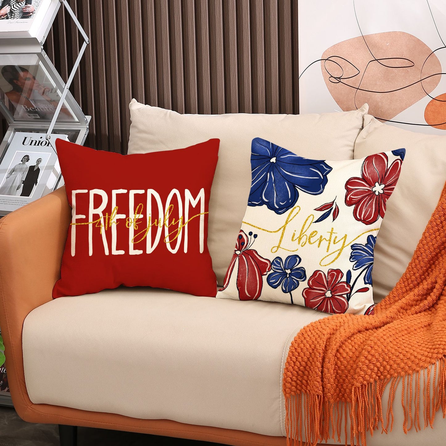 4pcs American Independence Day flag printed linen pillowcase, home living room sofa cushion cover