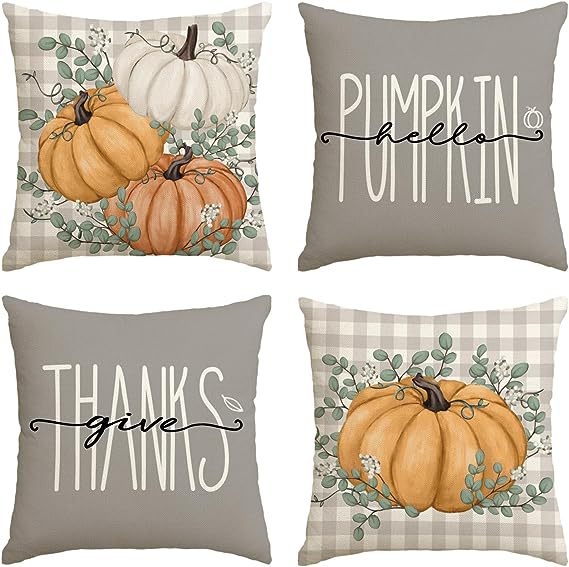 Elevate Your Home's Fall Aesthetic: 4pcs 'Hello Pumpkin' Easy-Clean Cushion Covers, Perfect for Any Room