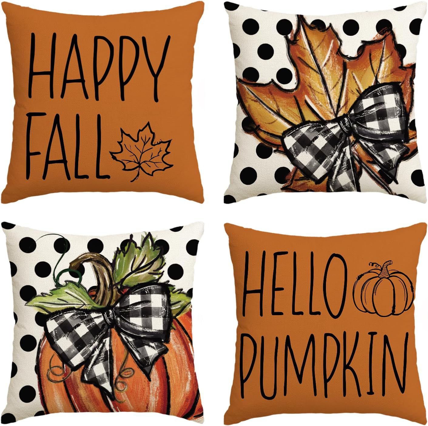 Elevate Your Home's Fall Aesthetic: 4pcs 'Hello Pumpkin' Easy-Clean Cushion Covers, Perfect for Any Room
