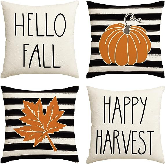 Elevate Your Home's Fall Aesthetic: 4pcs 'Hello Pumpkin' Easy-Clean Cushion Covers, Perfect for Any Room