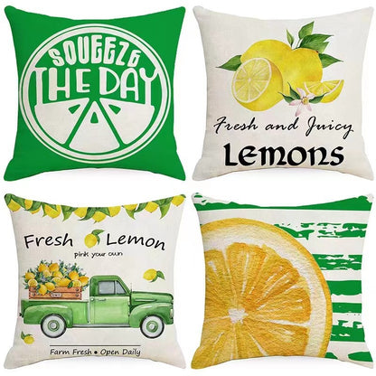 4pcs Spring Pillow Covers Hello Sunshine Tulip Throw Pillow Covers Spring Summer Farmhouse Decorations Yellow Bike Flowers Cushion Covers