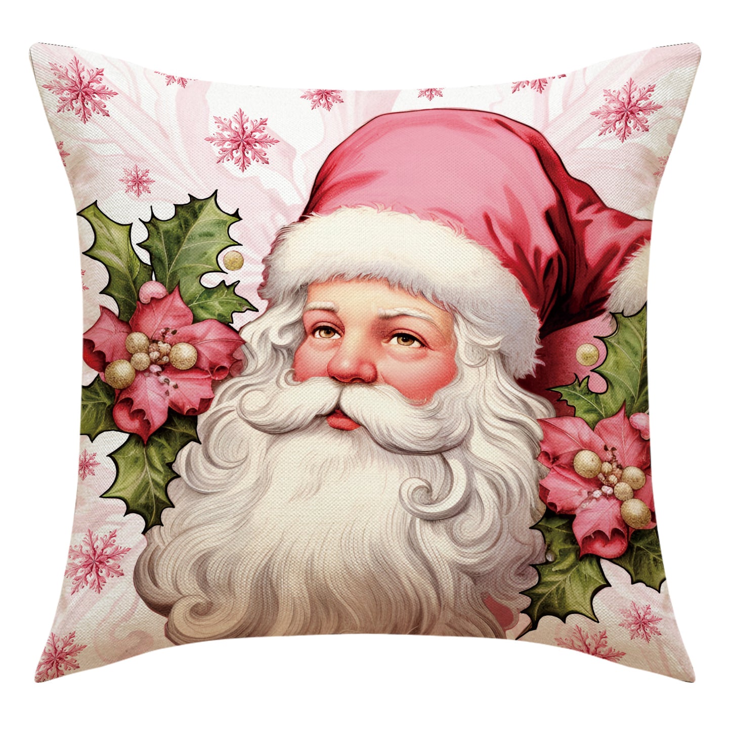 4pcs Pink Elk Christmas Pillow Cover with Linen Letter Printing Festival Decoration Living Room Sofa Cushion Cover