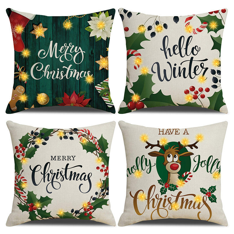 4pcs Pillow Cover Christmas Decoration With Led Sofa Pillow Cover Home Headrest Pillow Cover Cartoon Pillow Cover