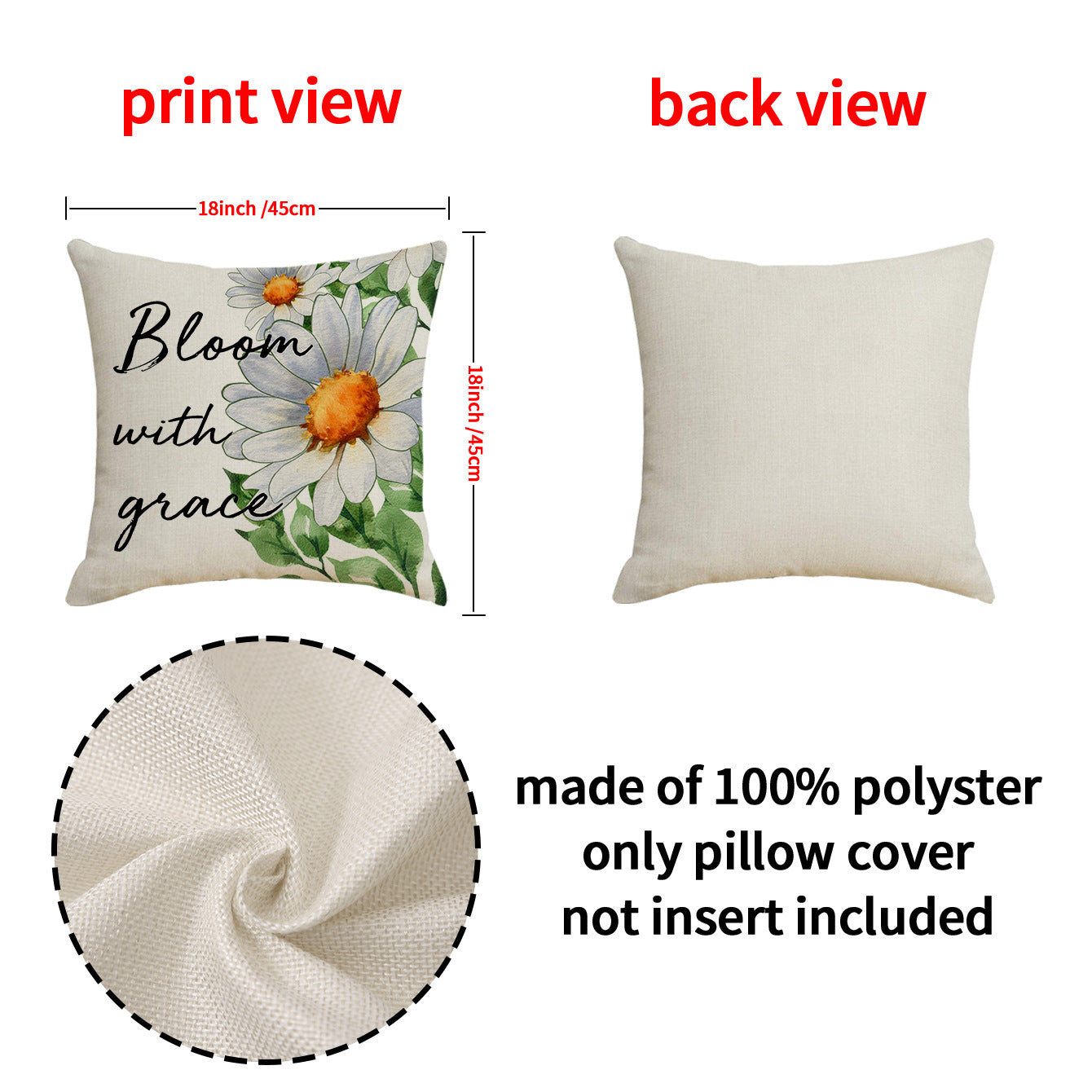 4pcs Daisy print pillowcase, home décor set, combination pillow covers, linen print, lettered sofa, throw pillow, cushion