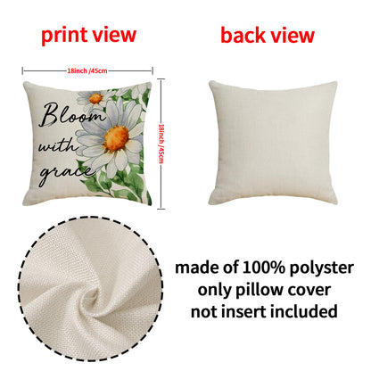 4pcs Daisy print pillowcase, home décor set, combination pillow covers, linen print, lettered sofa, throw pillow, cushion