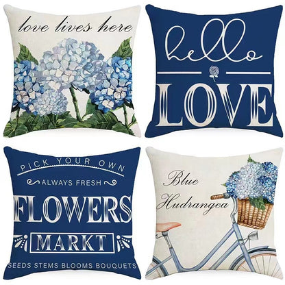 4pcs Spring Pillow Covers Hello Sunshine Tulip Throw Pillow Covers Spring Summer Farmhouse Decorations Yellow Bike Flowers Cushion Covers