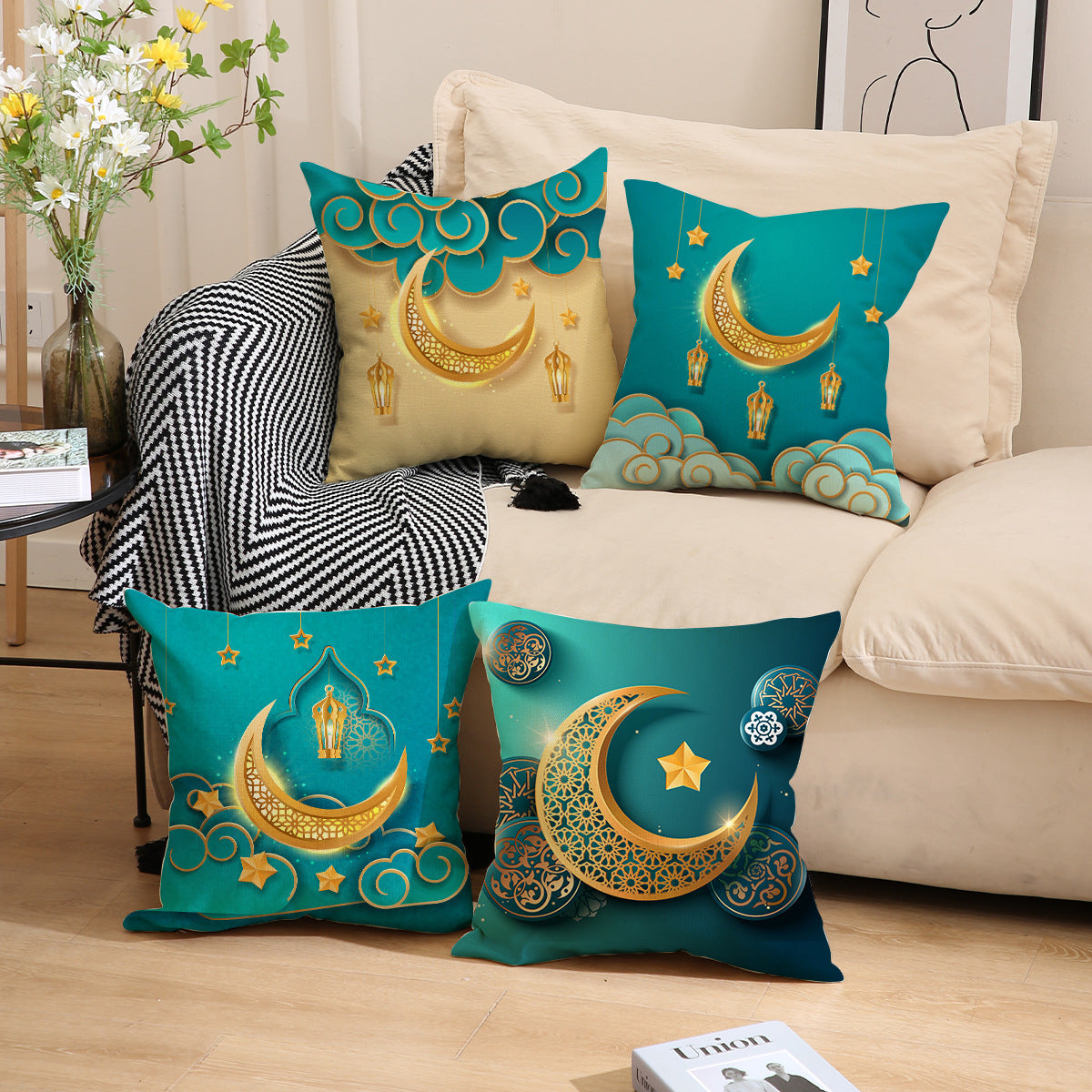 4pcs Middle East Moon Ramadan Sofa Pillowcase Living room decoration linen cushions